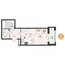 Студии в ЖК Орсо дом на Садовом, 34.00 м²
