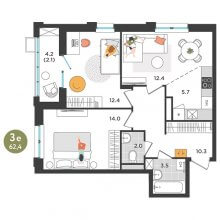 3-комн. евро квартира в ЖК Орсо дом на Садовом, 62.40 м²