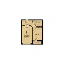 1-комн. квартира в ЖК Дом на Байкальской 7А, 34.18 м²