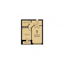 1-комн. квартира в ЖК Дом на Байкальской 7А, 34.31 м²