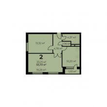 2-комн. квартира в ЖК Дом на Байкальской 7А, 53.73 м²