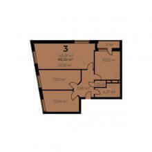 3-комн. квартира в ЖК Дом на Байкальской 7А, 66.55 м²