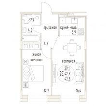 2-комн. евро квартира в ЖК Дом Симпл, 42.30 м²