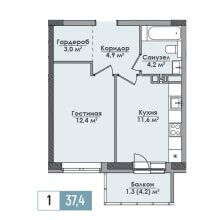 1-комн. квартира в ЖК Парма, 37.40 м²