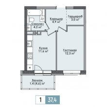 1-комн. квартира в ЖК Парма, 37.40 м²