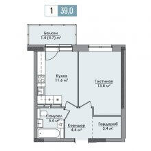 1-комн. квартира в ЖК Парма, 39.00 м²