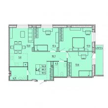 4-комн. евро квартира в ЖК Гайва Парк, 91.50 м²