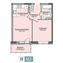 2-комн. евро квартира в ЖК Парма, 42.30 м²
