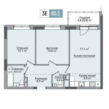 3-комн. евро квартира в ЖК Парма, 65.50 м²