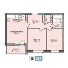 3-комн. евро квартира в ЖК Парма, 58.60 м²