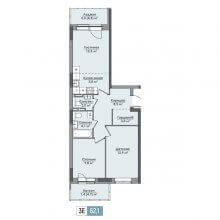 3-комн. евро квартира в ЖК Парма, 62.10 м²
