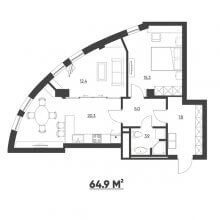 1-комн. квартира в ЖК Москва, 64.90 м²