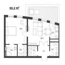 1-комн. квартира в ЖК Москва, 55.20 м²