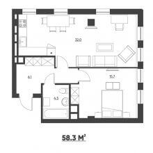 1-комн. квартира в ЖК Москва, 58.30 м²