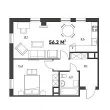 1-комн. квартира в ЖК Москва, 56.20 м²