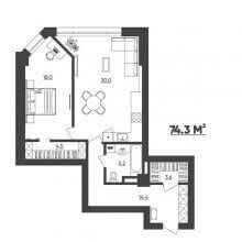 1-комн. квартира в ЖК Москва, 74.30 м²