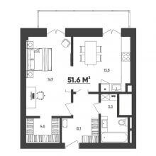1-комн. квартира в ЖК Москва, 51.60 м²