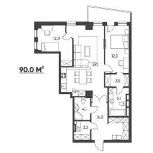 2-комн. квартира в ЖК Москва, 90.00 м²