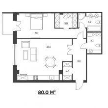 2-комн. квартира в ЖК Москва, 80.00 м²