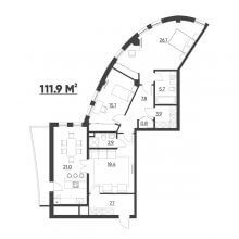 3-комн. квартира в ЖК Москва, 111.90 м²