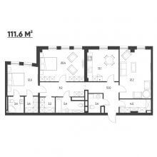 3-комн. квартира в ЖК Москва, 111.62 м²