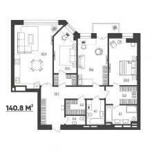 3-комн. квартира в ЖК Москва, 140.80 м²