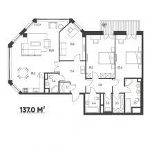 3-комн. квартира в ЖК Москва, 137.00 м²
