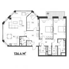 4-комн. квартира в ЖК Москва, 136.40 м²