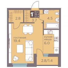 Студии в ЖК Теплые кварталы Погода, 37.80 м²