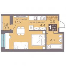 Студии в ЖК Теплые кварталы Погода, 31.00 м²