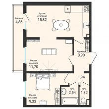 2-комн. квартира в ЖК Новая Пермь, 43.60 м²