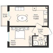 1-комн. квартира в ЖК Новая Пермь, 31.00 м²