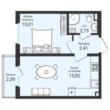 1-комн. квартира в ЖК Новая Пермь, 31.00 м²