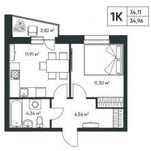 1-комн. квартира в ЖК Опера, 34.96 м²