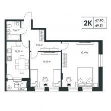2-комн. квартира в ЖК Опера, 69.51 м²