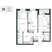3-комн. евро квартира в ЖК Опера, 68.22 м²