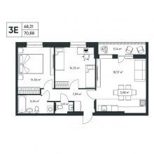 3-комн. евро квартира в ЖК Опера, 70.88 м²