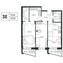 3-комн. евро квартира в ЖК Опера, 73.53 м²