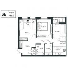 3-комн. евро квартира в ЖК Опера, 76.52 м²