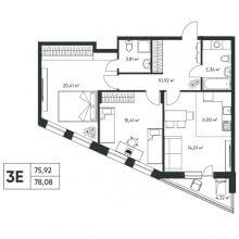3-комн. евро квартира в ЖК Опера, 78.08 м²