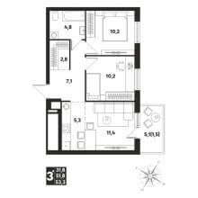 2-комн. евро квартира в ЖК Мы. Клубный пригород, 41.60 м²