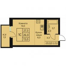 Студии в ЖК Доминго, 27.30 м²