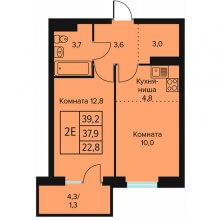 2-комн. евро квартира в ЖК Доминго, 39.20 м²