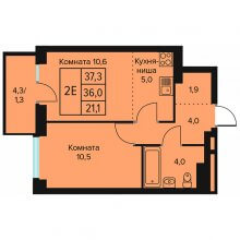 2-комн. евро квартира в ЖК Доминго, 37.30 м²
