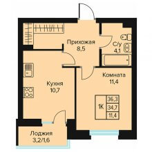 1-комн. квартира в ЖК Urban Life, 36.30 м²