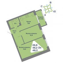 2-комн. квартира в ЖК Миниполис, 48.00 м²