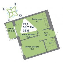 2-комн. евро квартира в ЖК Миниполис, 35.60 м²