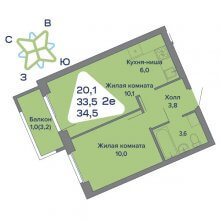 2-комн. евро квартира в ЖК Миниполис, 34.50 м²