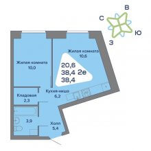 2-комн. евро квартира в ЖК Миниполис, 38.40 м²