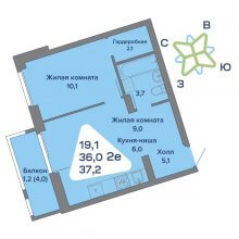 2-комн. евро квартира в ЖК Миниполис, 37.20 м²